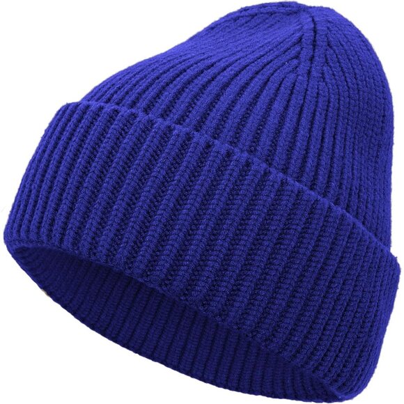 Accessories - Women's Beanie Royal Blue Wool Unisex Cuffed Knit Winter Skull Ski Hats Caps